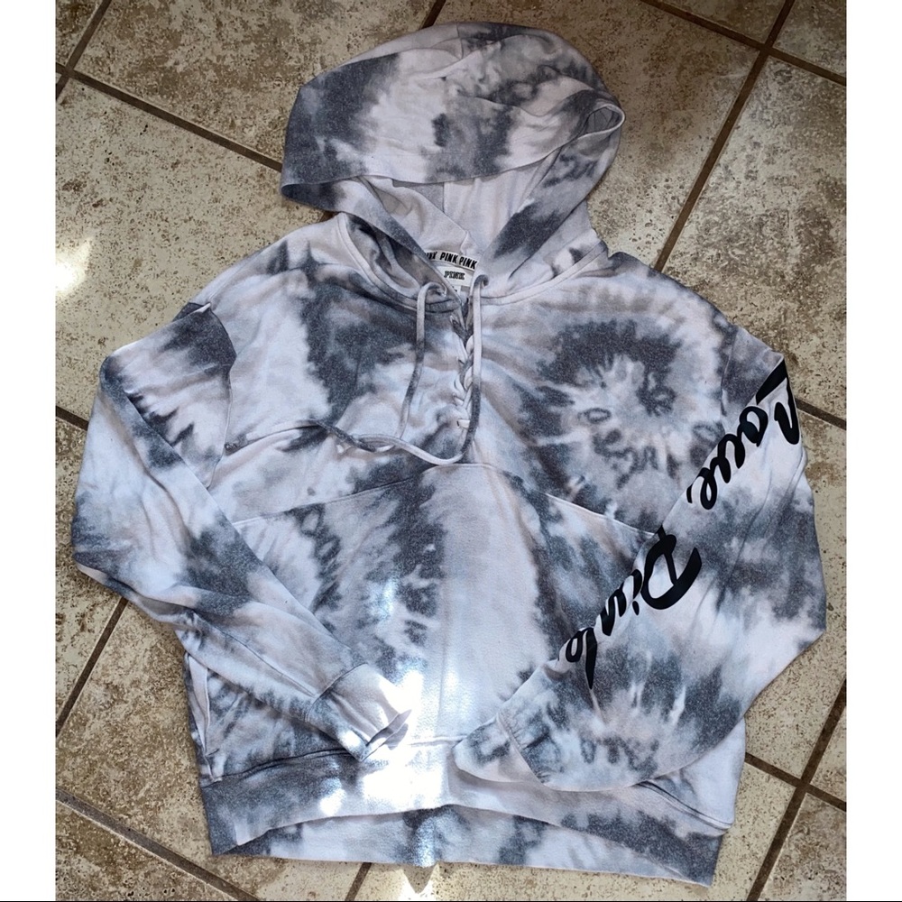 Pink Victoria’s Secret Lace-up Tie-Dye Sweatshirt